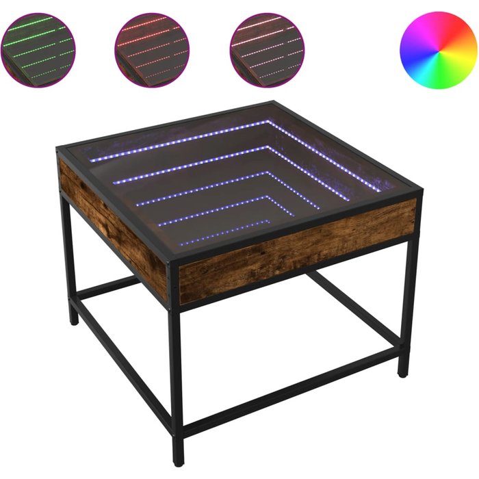 Mesa de centro con infinity led roble ahumado 50x50x41 cm - comfortxl