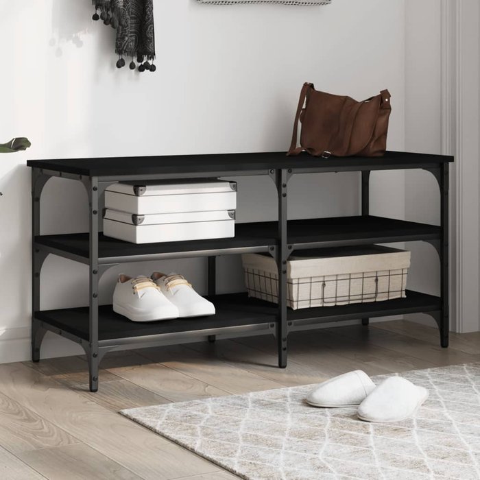 Banco zapatero negro 100x38,5x49 cm de madera contrachapada