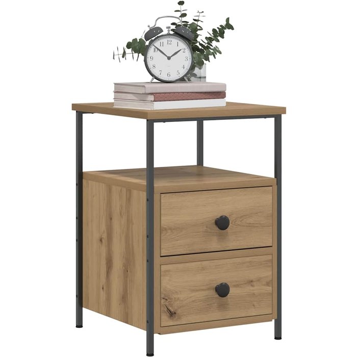 Mesita de noche de roble hecha a mano, 34x35,5x50 cm, madera de ingeniería.