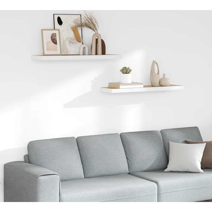 Estantes flotantes, 2 unidades, roble y blanco, 90x23,5x3,8 cm, mdf