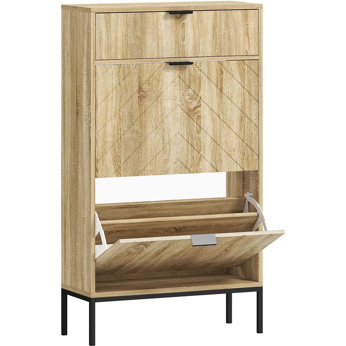 Zapatero estrecho homcom melamina de madera, acero roble 60x24x105.5 cm