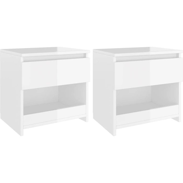 Mesitas de noche 2 uds aglomerado blanco brillo 40x30x39 cm