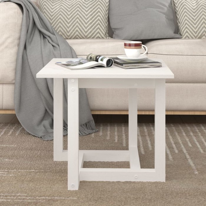 Mesa de centro blanco 50x50x45 cm madera maciza de pino