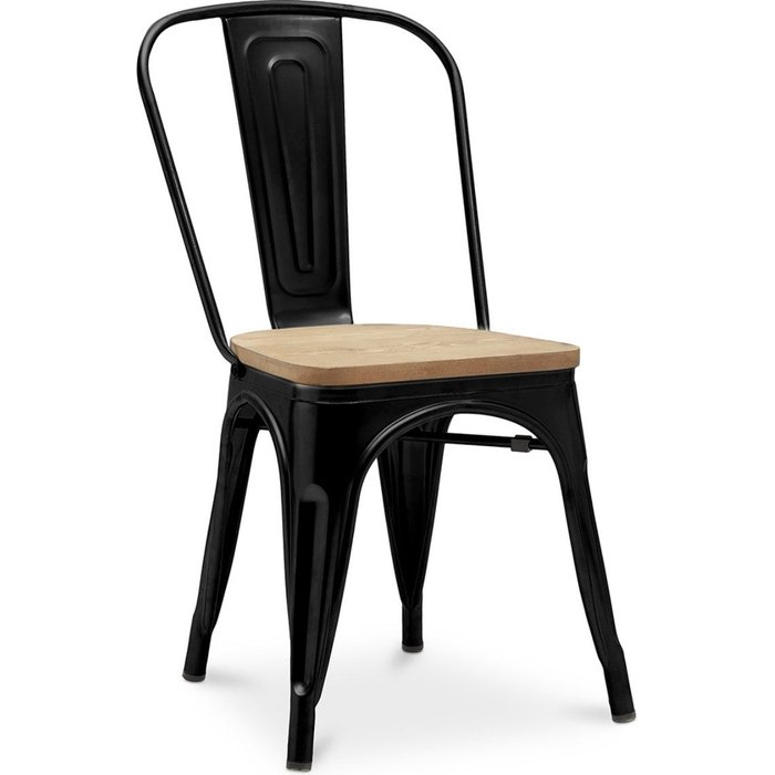 Silla industrial kontoir marrón con asiento de pino macizo claro-color negro