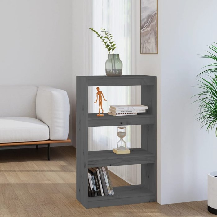 Librería/separador de ambientes gris 60x30x103,5 cm pino macizo