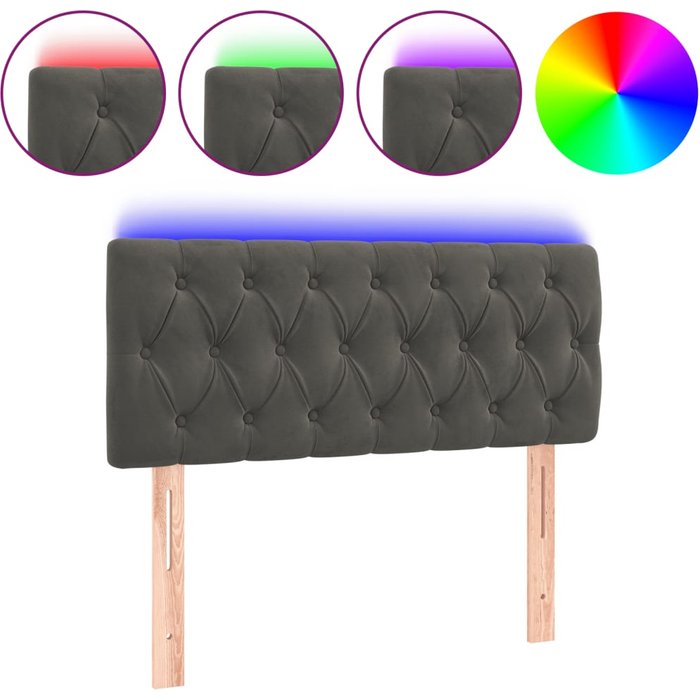Cabecero cama - mueble cabecero con led de terciopelo gris oscuro 90x7x78/88 cm