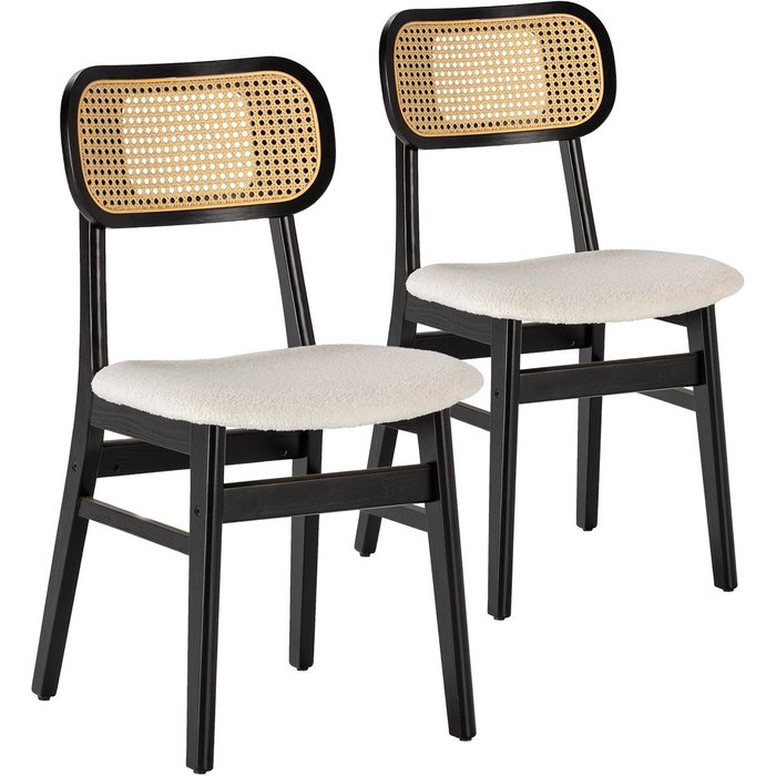 Pack 2 sillas boira negro con tela borreguito y ratán sintético