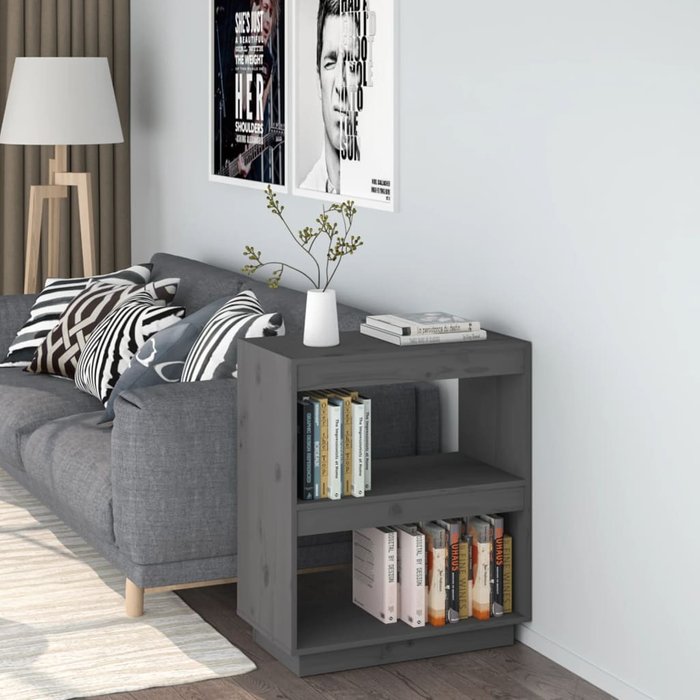 Librería gris 60x35x71 cm madera maciza de pino