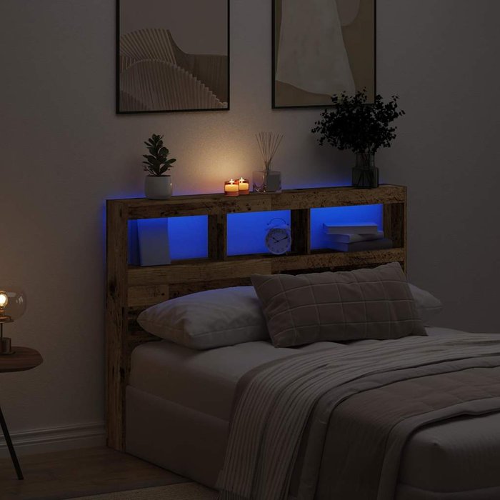 Cabecero armario con led madera vieja 140x17x102 cm