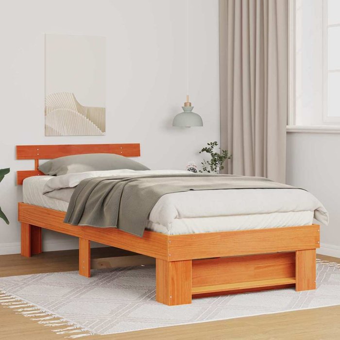 Estructura de cama con cabecera marrón cera 75 x 190 cm