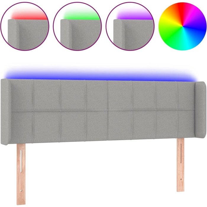 Cabecero cama - mueble cabecero con led de tela gris claro 147x16x78/88 cm