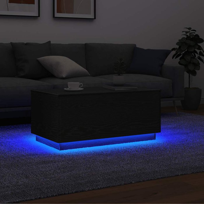 Mesa de centro con luces led roble negro 90x49x40 cm