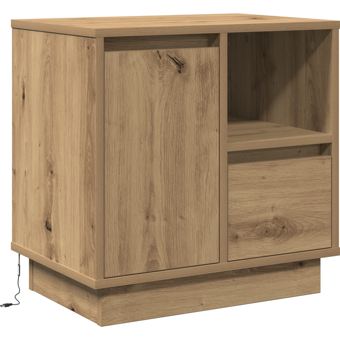 Mesa de noche con led roble artesanal 50x34,5x50 cm cfw375435