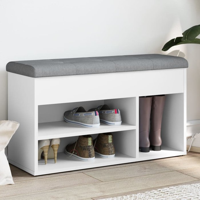 Banco zapatero blanco 82x32x45,5 cm de madera contrachapada