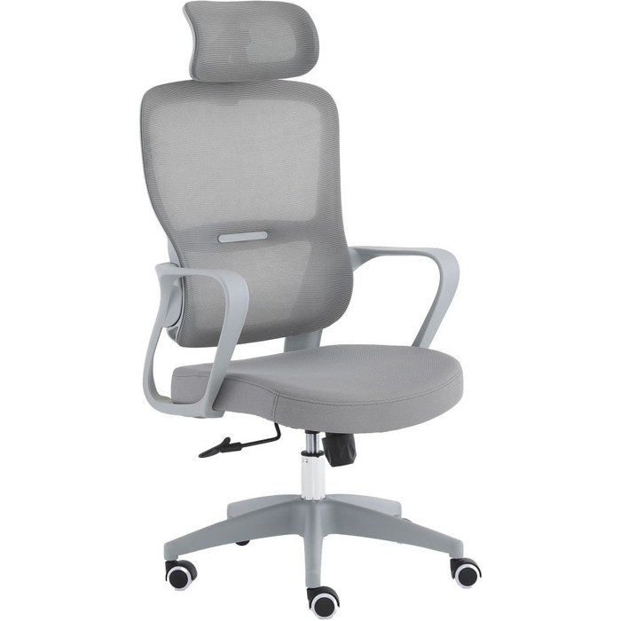 Silla de oficina xuliana con reposacabezas de tela en gris de 119-128x57x59 cm