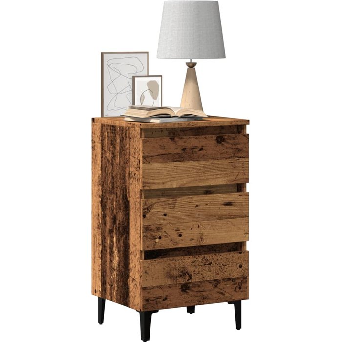 Mesita de noche con patas de metal madera vieja 40x35x69 cm