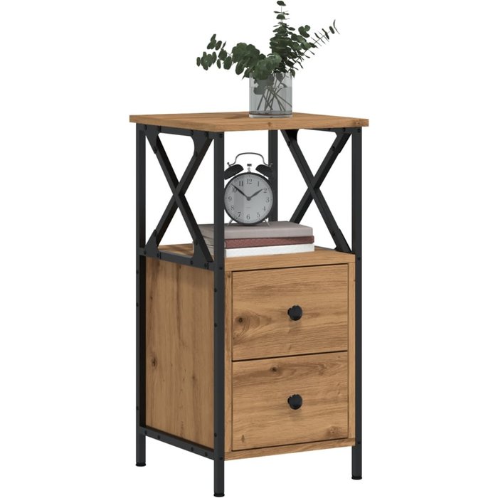 Mesita de noche roble craft 34x35,5x70 cm madera de ingeniería