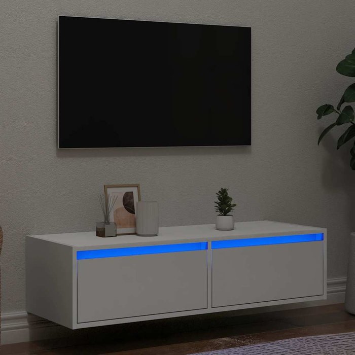 Mueble de tv con luces led blancas, 100 x 35,5 x 25 cm
