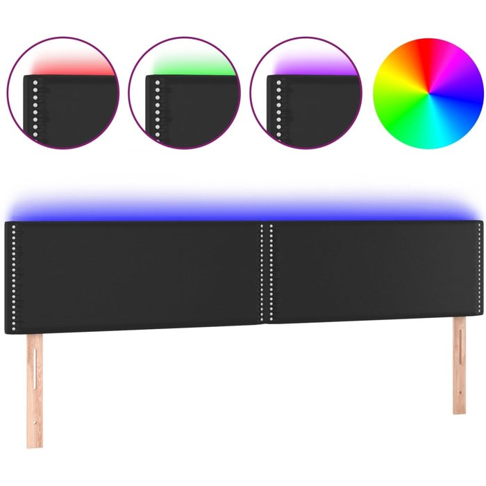 Cabecero cama - mueble cabecero con led cuero sintético negro 180x5x78/88 cm