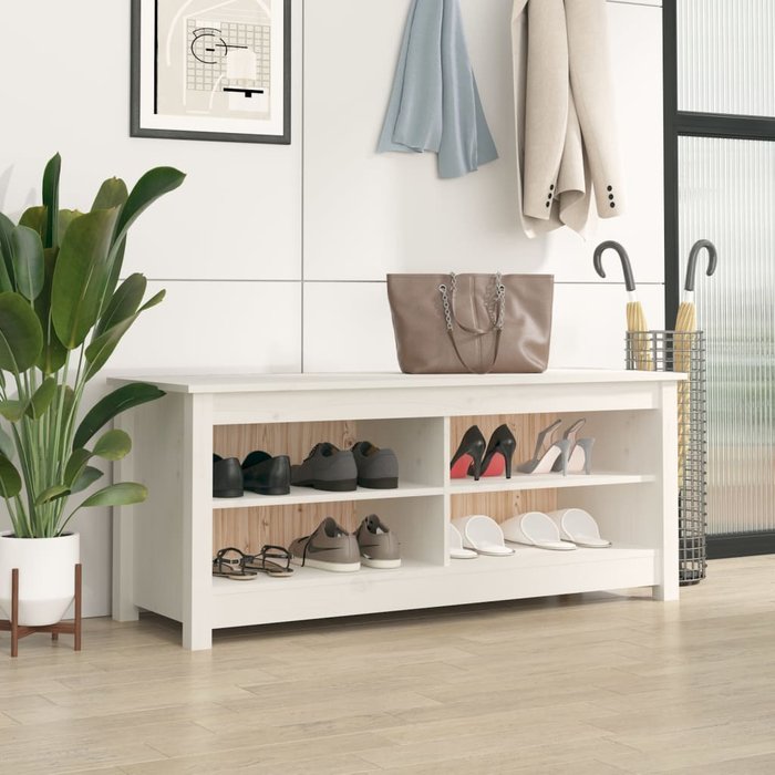 Maison exclusive - banco zapatero madera maciza de pino blanco 110x38x45,5 cm