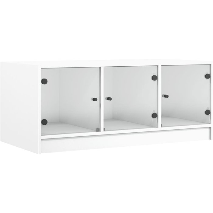 Mesa de centro con puertas de cristal blanco 102x50x42 cm - comfortxl