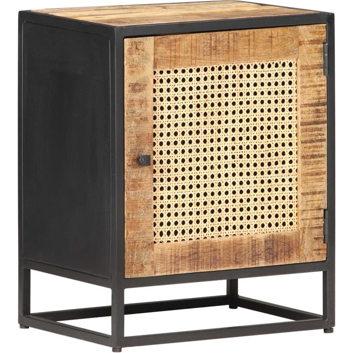 Mesita de noche madera de mango rugosa caña natural 40x30x50cm