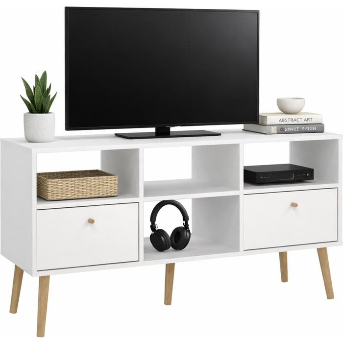 Mueble tv salón guadiana con 2 cajones blanco 118x40x61 cm