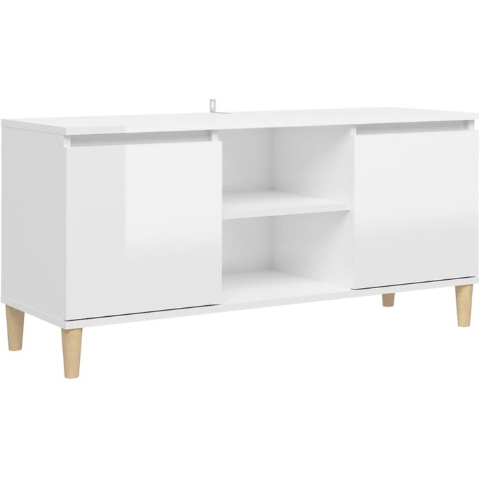 Mueble de tv con patas de pino blanco brillo 103,5x35x50 cm - comfortxl