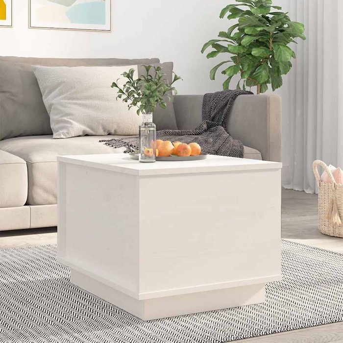 Mesa de centro blanca, 40x50x35 cm, madera maciza de pino.