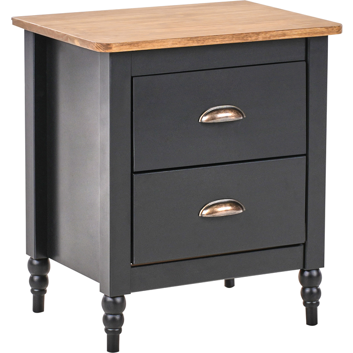 Beliani mesita de noche 2 cajones shillington madera de pino marrón/negro