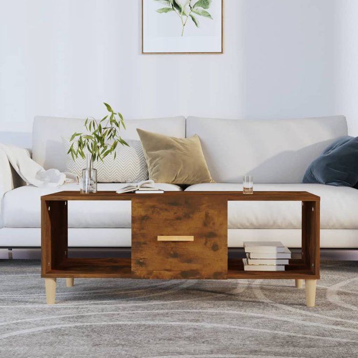 Mesa de centro de roble ahumado, 102x50x40 cm, madera de ingeniería.