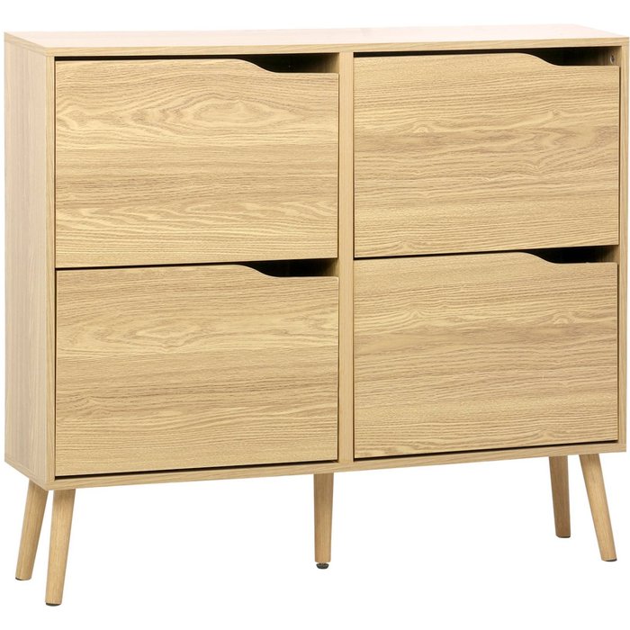 Zapatero efecto madera estilo vintage, 4 cajones natural - 110x23x96 cm