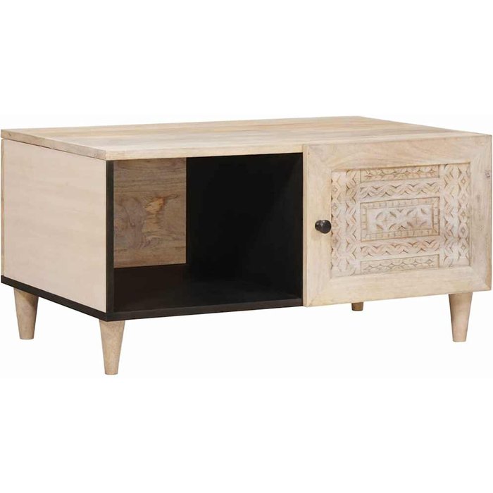 Mesa de café beige 80 x 50 x 40 cm madera maciza de mango