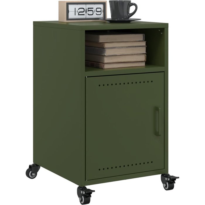 Mesitas de noche, 2 unidades, verde oliva, 36x39x59 cm, acero