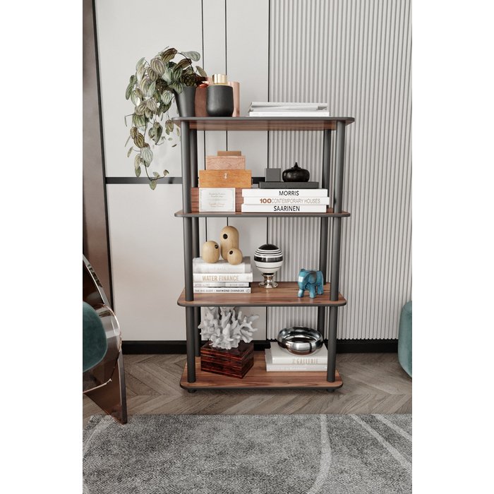 Librería rectangular de nogal con 4 estantes - diseño moderno premium