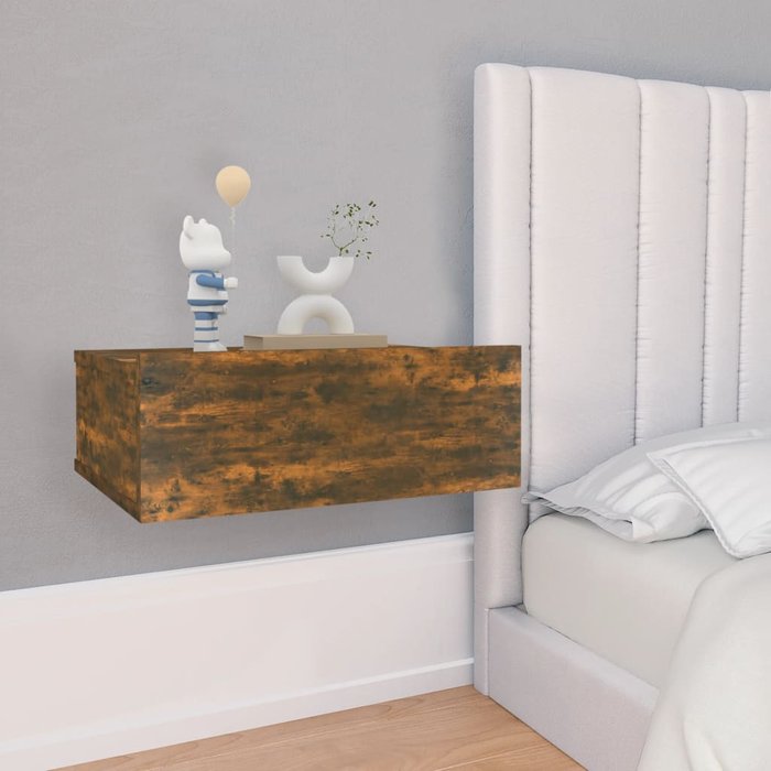Mesita de noche flotante 2 uds madera roble ahumado 40x30x15cm - comfortxl