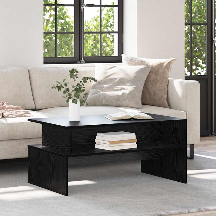 Mesa de centro, roble negro, 90 x 55 x 42,5 cm, madera de ingeniería.