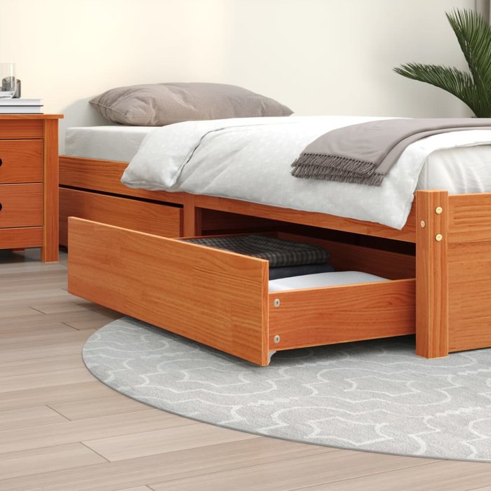 Cajones de cama 4 piezas madera de pino maciza cera marrón