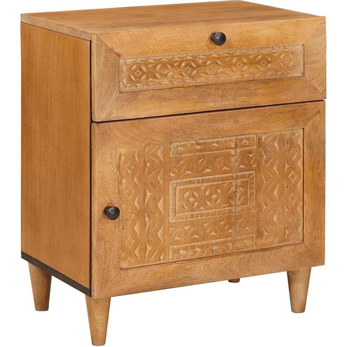 Mesita de noche con cajón, marrón claro, 50 x 33 x 60 cm