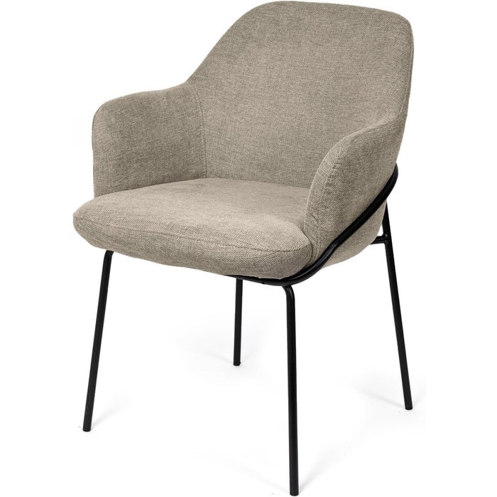 Silla agus taupe con reposabrazos y estructura metálica negra