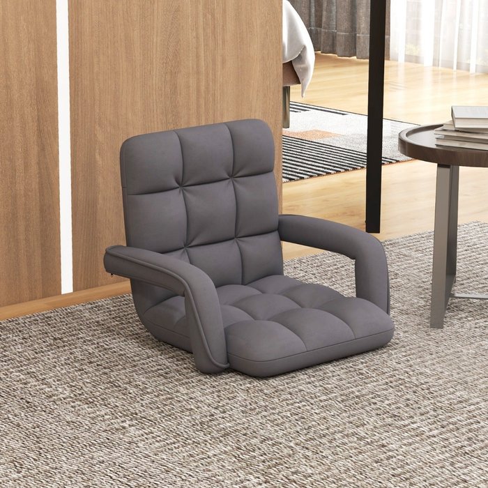 Silla de suelo ajustable 6 posiciones con reposabrazos - gris 150kg