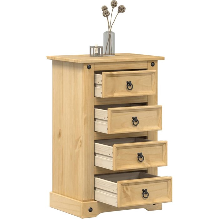 Mesita de noche corona madera maciza de pino 53x39x84 cm