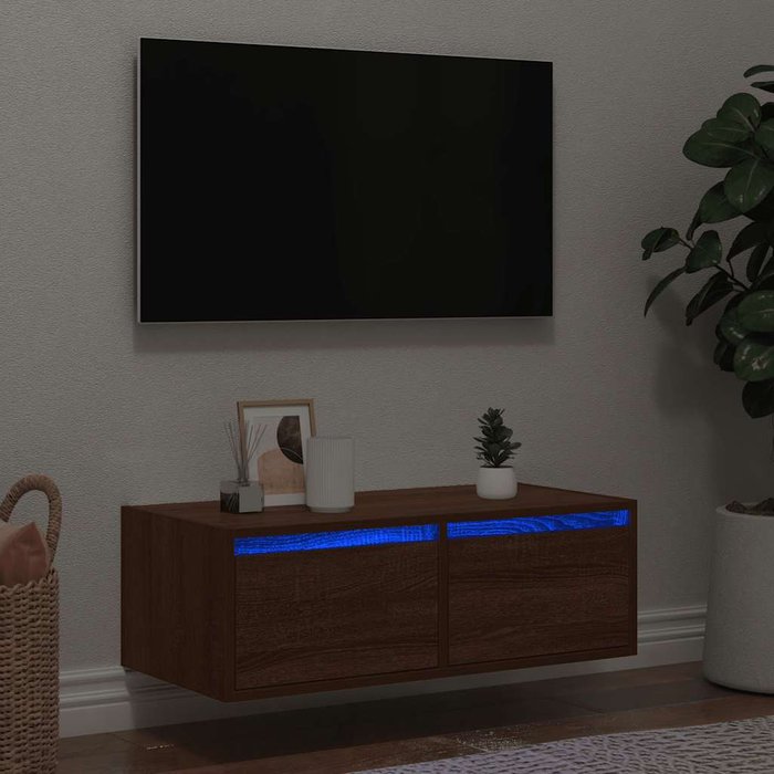 Mueble de tv con luces led roble marrón 75x35,5x25 cm