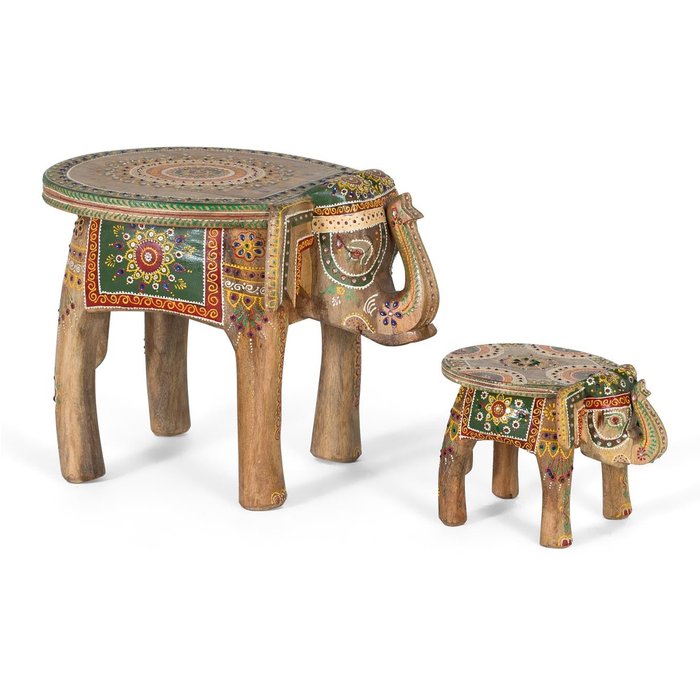 Set de 2 figuras de madera de mango talladas y pintadas a mano