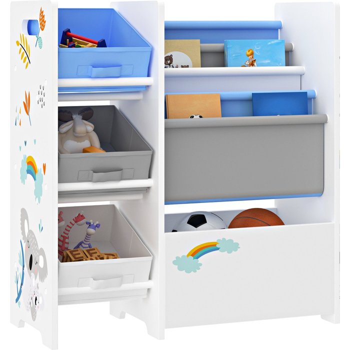 Estantería infantil con 3 compartimentos abiertos blanco/gris/azul 03_0006995