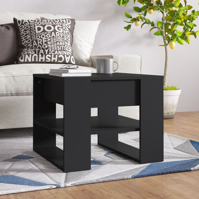 Mesa de centro negro 55,5x55x45 cm madera contrachapada