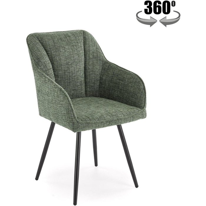 Silla de diseño en tejido verde oliva con patas de metal negro louise