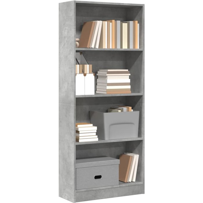 Librería gris hormigón 60x24x143 cm de madera contrachapada