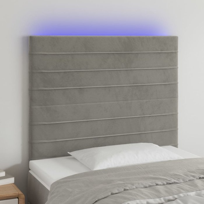 Cabecero con luces led terciopelo gris claro 100x5x118/128 cm