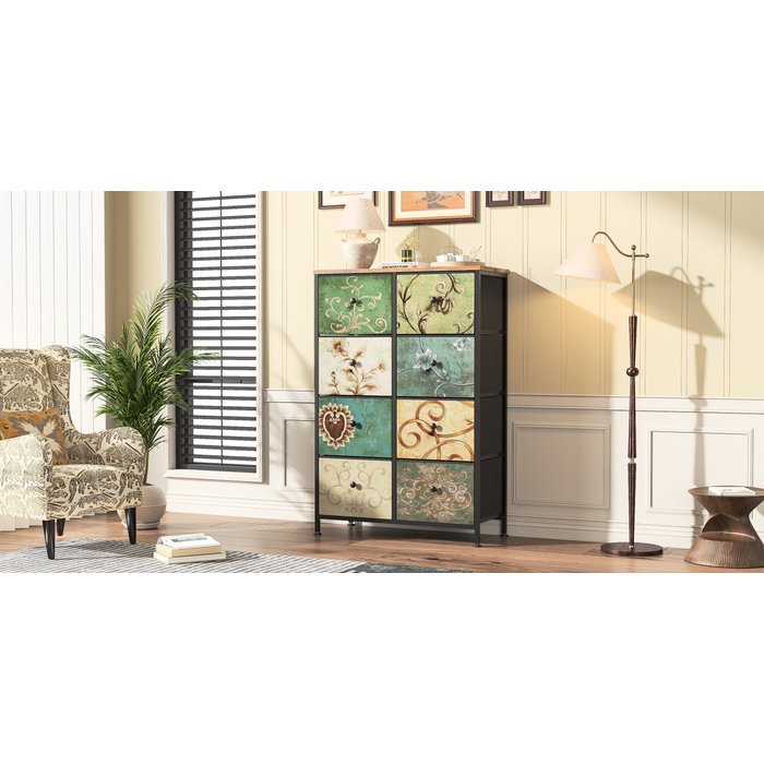 Cómoda de tela con 8 cajones, 67,5 x 30 x 100 cm - diseño retro